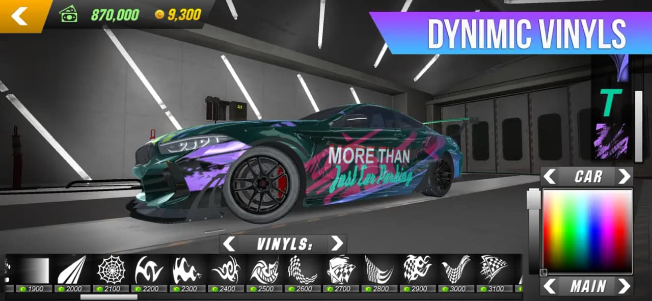A green sports car on the main screen of Car Parking Multiplayer