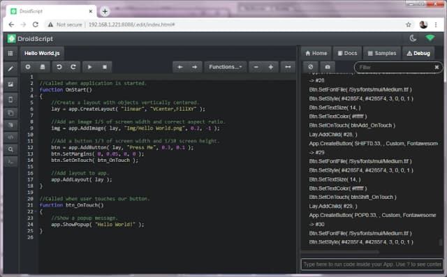 DroidScript: JS and Python IDE APK screenshot 5
