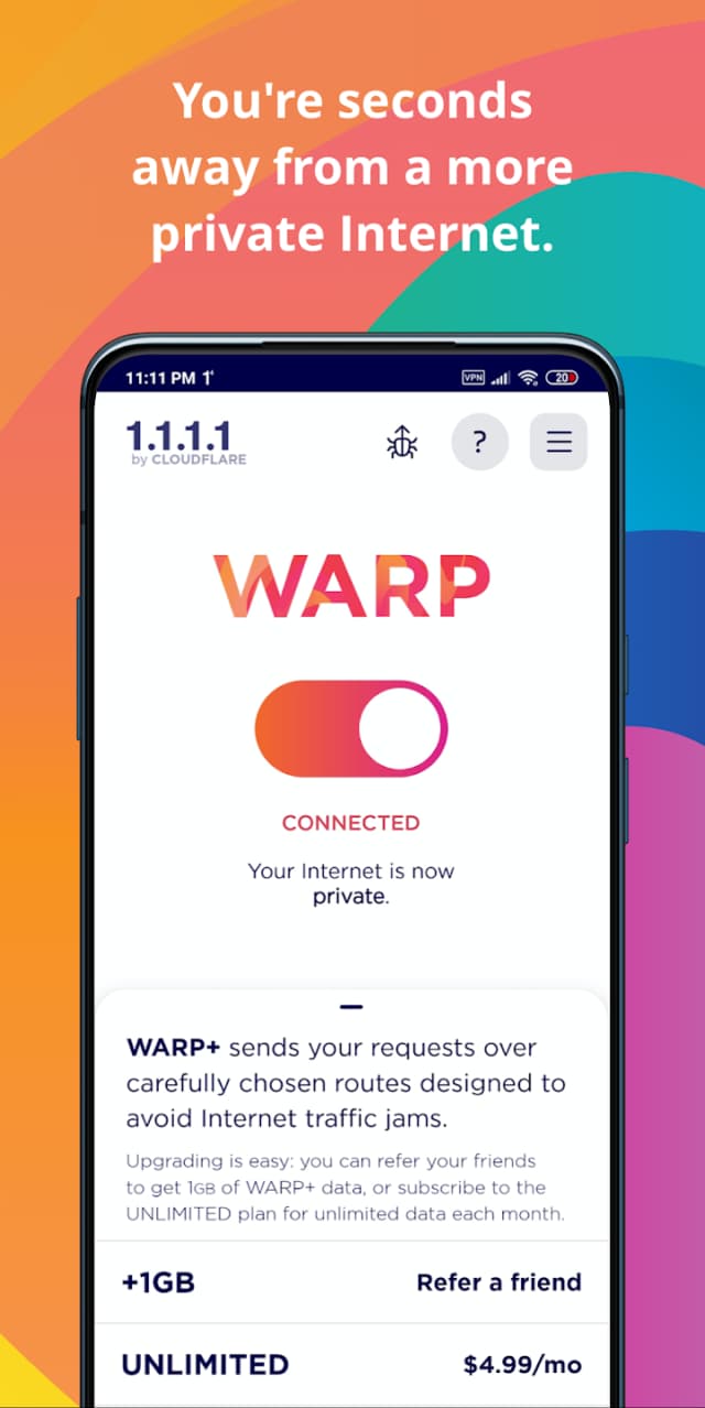 1.1.1.1 + WARP screenshot 2